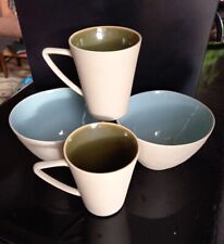 Futon Co. Stylish Mug & Bowl Set . Preowned. Olive & Blue Interior Glazes.  for sale  Shipping to South Africa