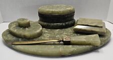 Vintage Antique Desk Set Art Deco Green Onyx Marble & Brass 5 Piece for sale  Shipping to South Africa