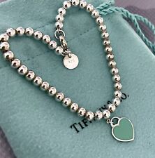 Tiffany & Co Return to Tiffany Blue Enamel Mini Heart Tag Bead Ball Bracelet 7” for sale  Hacienda Heights
