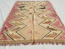 Distressed Fine Vintage Traditional Hand Made Oriental Wool Kilim Rug 4.3x3.3ft for sale  Shipping to South Africa