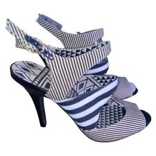 Jessica Simpson Philomena Black and White Striped Peep Toe Heels Size 39 for sale  Shipping to South Africa