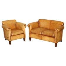 RARE JOHN LEWIS CAMFORD HERITAGE BROWN LEATHER ARMCHAIR & TWO SEAT SOFA SUITE, used for sale  Shipping to South Africa