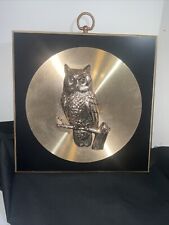 Brass Owl On Black Wall Plaque, 9 Inches Square, A & F Canada Vintage for sale  Shipping to South Africa