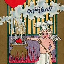 Cartão postal antigo do Dia dos Namorados Cupid's Grill Cooking Hearts in Pot Over Flames comprar usado  Enviando para Brazil