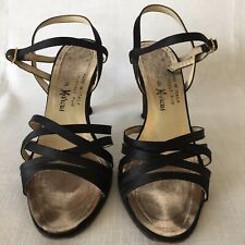 Neiman Marcus Sandal Heels Black Satin Straps Italy 6.5 Women Dance Tango for sale  Shipping to South Africa