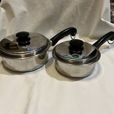 4 Pc Set Saladmaster 18-8 Tri-Clad Stainless Steel Sauce Pans Vapo Lid 8 And 7”, used for sale  Shipping to South Africa