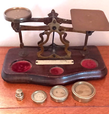Used, Antique  Weighing Scales Wooden Base  With 4 Weights for sale  Shipping to South Africa