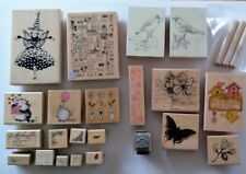 LOT of 25 WOOD MOUNTED RUBBER STAMPS, Stampington, Penny Black, Anna Griffin, used for sale  Corning