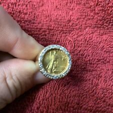 14k Yellow Gold Men's Ring With diamonds1986$5 Gold American Eagle Coin  10 Size, used for sale  Wheelwright