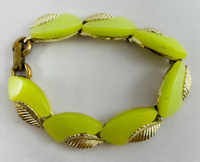 Usado, Vintage Verde Limão Termofixo Tom Dourado Painel Folha Link Bracelete Curto comprar usado  Enviando para Brazil