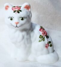Mosser White Milk Glass Kitten Sitting Kitty Cat w Roses Hand Painted by Shell for sale  Shipping to South Africa