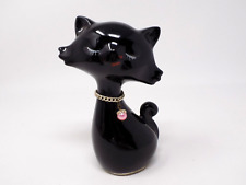 GATO PRETO DE CERÂMICA DO MEIO DO SÉCULO com corrente e colar de pérolas rosa ~ Kitsch retrô comprar usado  Enviando para Brazil