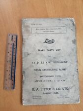 LISTER CS (cold start) GENERATING PLANT FACTORY SPARE PARTS LIST for sale  DURSLEY