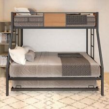 Metal Bed Platform Twin Over Full Bunk Bed Frame with Trundle & Two-side Ladders for sale  Shipping to South Africa