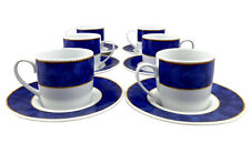 Genevieve Lethu Six Espresso Coffee Cups and Saucers Blue and White, used for sale  Shipping to South Africa