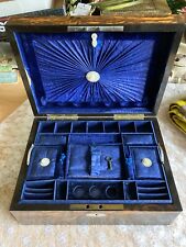 Antique/Victorian Amboyna Wooden Sewing Box/Blue Silk Interior for sale  Shipping to South Africa