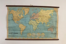 Tapiz de pared de geografía de geografía mapa del Atlas mundial del aula, usado segunda mano  Embacar hacia Argentina