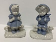 Vintage Pair of Porcelain Blue and White Boy & Girl Figurines Ducks Backpacks, used for sale  Shipping to South Africa