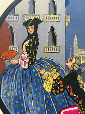 Grand format pochoir et encre Venise Art Déco années 1920 - 1930 reclame  tweedehands  verschepen naar Netherlands