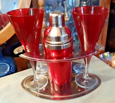 Vintage Ruby Red Cocktail Glasses and Cocktail Shaker on Stand for sale  Shipping to South Africa