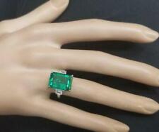 Rectangular 7.50 CT Green Colombian Emerald With Two CZ Three Stone Stylish Ring, used for sale  Shipping to South Africa