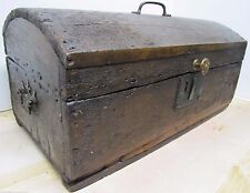 Antique Small Dome Top Trunk Treasure Chest Wooden Document Box old worn patina for sale  Shipping to South Africa