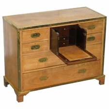 CIRCA 1880 SOLID OAK & BRASS MILITARY CAMPAIGN CHEST OF DRAWERS SECRATAIRE DESK, used for sale  Shipping to South Africa