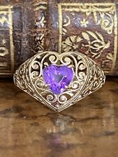 Used, Stunning Vintage Ladies 9ct  Gold & Amethyst Heart  Ring, Size N, 2.4g, Gorgeous for sale  UK