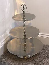 Three Tier Silver Tone Serving Tray Stand Cupcakes Tea Service Holiday Party for sale  Shipping to South Africa