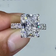 Anillo de compromiso de diamantes de corte radiante creado en laboratorio de 3,00 quilates enchapado en oro blanco de 14 K segunda mano  Embacar hacia Argentina