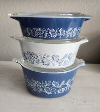 Pyrex Colonial Mist Blue White Nesting Casserole Bowls Baking Dish Set w/Lids!, used for sale  Shipping to South Africa