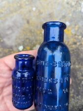 Lote 2 botellas antiguas azul cobalto BROMO-SELTZER Emerson Drug Co miniatura segunda mano  Embacar hacia Argentina