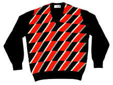 Vintage Red Black Wool V-Neck Sweater Argyle for sale  Shipping to South Africa
