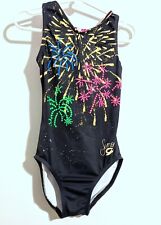 GK Simone Biles Invitational Gymnastics Leotard Open Back Black Pink Mesh Sz CM, used for sale  Shipping to South Africa