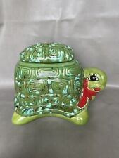 Vintage Ceramic Cookie Jar Tortoise Green Red Scarf Signed for sale  Cadillac
