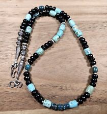 Used, Sterling NAVAJO PEARL Turquoise Black Onyx Bench Beads Necklace VTG Silver 19" for sale  Shipping to South Africa
