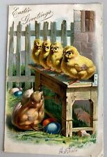 Cartão postal de Páscoa Raphael Tuck & Sons filhotes em banco ovos coloridos, em relevo , usado comprar usado  Enviando para Brazil