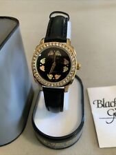 Black Hills Gold Watch 12K Gold Leaves Black Leather Band Women's Wristwatch  for sale  Shipping to South Africa