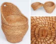 Vintage Wicker Chair Storage Basket Cane Rattan 1970s 1980s Decor Tiki Boho for sale  Shipping to South Africa