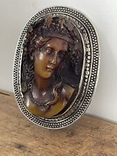 Antique Vulcanite? Lady Cameo Bust,Brooch Pin,White Metal,Vintage Jewellery. for sale  Shipping to South Africa