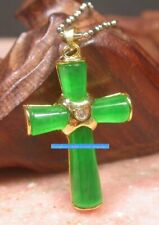 Gold Plate ICY Green JADE Pendant Jesus Cross Necklace for sale  Shipping to South Africa
