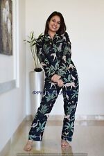 Mujer Pijama Selva Estampado Negro Boho Algodón Puro Indio Étnico Top-Pajama Set segunda mano  Embacar hacia Argentina