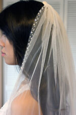 One Length White Ivory Champagne Wedding Veil Beaded Bridal Veils Fingertip, used for sale  Shipping to South Africa