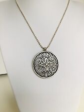 Vintage Medallion 2” Pendant Necklace 20” Chain Silver plated Smart Look for sale  Shipping to South Africa