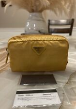 PRADA Logo Plate Tessuto Nylon Cosmetic Pouch Bag, Yellow, COA Card for sale  Shipping to South Africa
