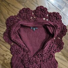 Colete SIONI Borgonha Crochê Flor Suéter Sem Mangas Malha Marrom Vermelho Escuro Grande comprar usado  Enviando para Brazil