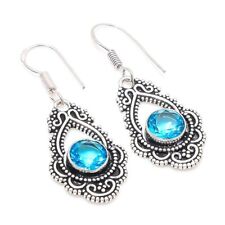 Swiss Blue Topaz Gemstone 925 Sterling Silver Jewelry Earring 1.65 " z068 for sale  Shipping to South Africa