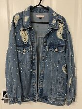Carli Bybel Blue Denim Jacket Pearls Embellished Pearl Limited Edition Oversized for sale  Shipping to South Africa