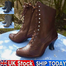 Women Low Kitten Heel Ankle Boots Ladies Victorian Retro Lace Up Shoes Size 3-9, used for sale  Shipping to South Africa