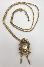 Vintage Gold Tone Marcasite Cuckoo Clock Watch Pendant Necklace for sale  Shipping to South Africa